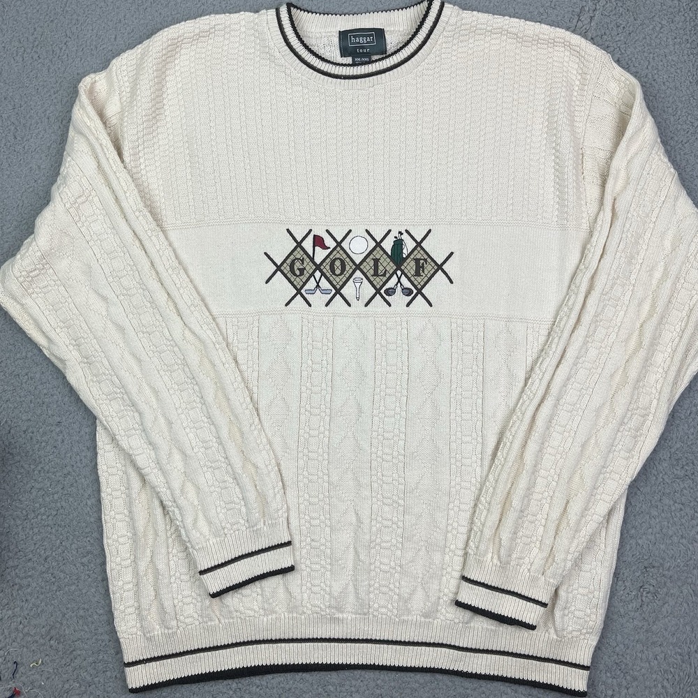 Vintage Haggar‎ Tour Golf Sweater Cable Knit Crewneck Pullover Sweatshirt XXL